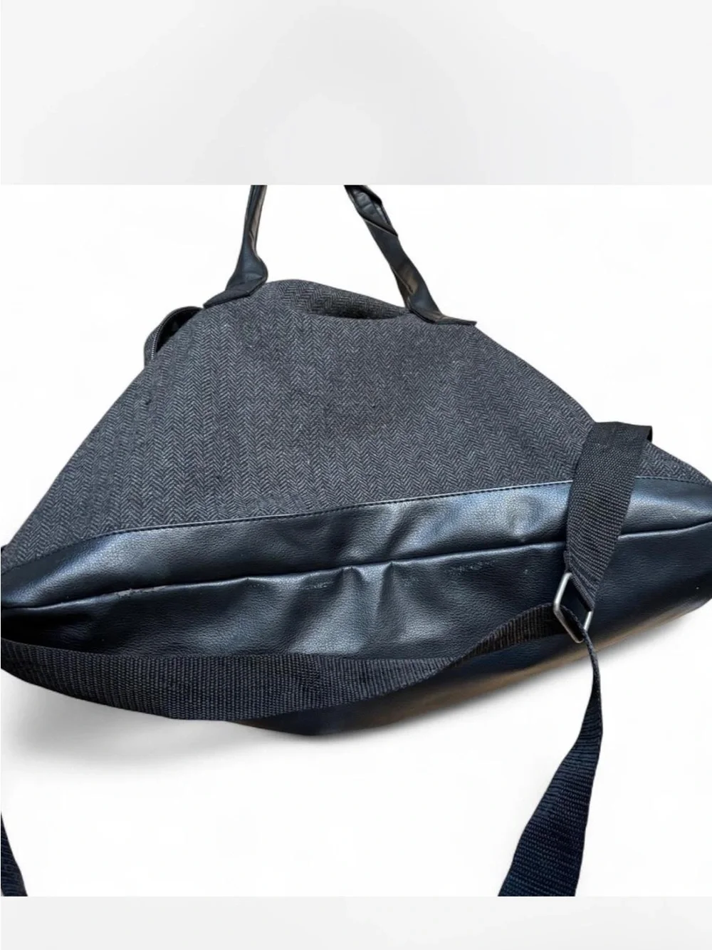 John Varvatos Gray Herringbone Tote with Black Trim